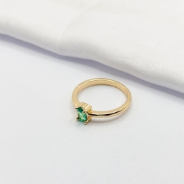 ANEL DOURADO SOLITÁRIO PONTO DE LUZ VERDE