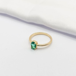 ANEL DOURADO SOLITÁRIO PONTO DE LUZ VERDE ÁGUA