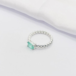 ANEL PRATA ELO CORRENTE CRISTAL BAGUETE VERDE ÁGUA