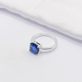 ANEL PRATA SOLITÁRIO PEDRA QUADRADA AZUL