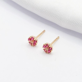 BRINCO DOURADO FLOR ZIRCÔNIA ROSA