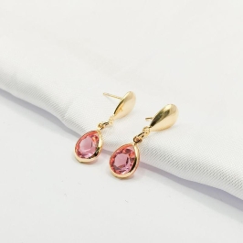 BRINCO DOURADO GOTA ROSA