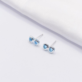 BRINCO PRATA CORAÇÃO DUPLO AZUL