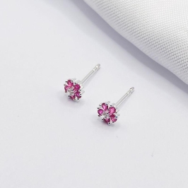 BRINCO PRATA FLOR ZIRCÔNIA ROSA