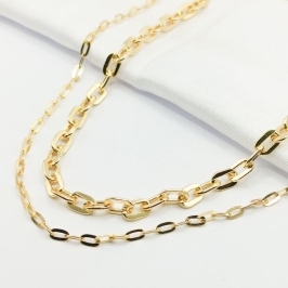 GARGANTILHA DOURADA DUPLO CHOKER ELO CARTIER OVAL 40CM