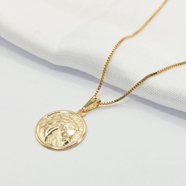 GARGANTILHA DOURADA MEDALHA CAVALO 45CM