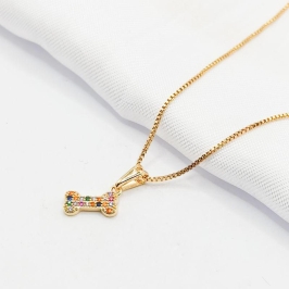 GARGANTILHA DOURADA OSSO CACHORRO CRAVEJADO 45CM