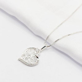 GARGANTILHA PRATA CORAÇÃO ÁRVORE DA VIDA 45CM