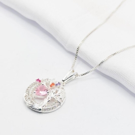 GARGANTILHA PRATA MEDALHA ÁRVORE DA VIDA CRAVEJADA 45CM