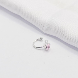 PIERCING FAKE PRATA CORAÇÃO ROSA
