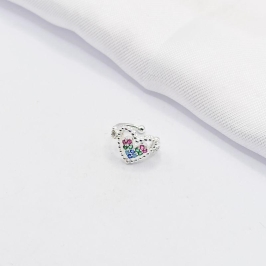 PIERCING FAKE PRATA CORAÇÃO ZIRCÔNIA COLORIDA