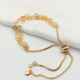 PULSEIRA DOURADA TRIPLA ELO CORAÇÃO E AJUSTÁVEL