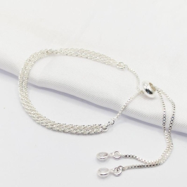 PULSEIRA PRATA DUPLA AJUSTÁVEL MALHA TORCIDA DIAMANTADA