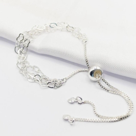 PULSEIRA PRATA TRIPLA ELO CORAÇÃO E AJUSTÁVEL
