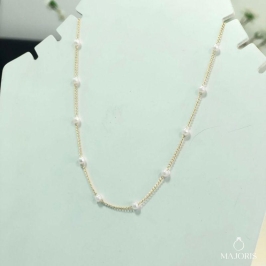 Gargantilha Dourada Infantil Perolas 35cm