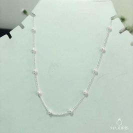 Gargantilha Prata Infantil Perolas 35cm