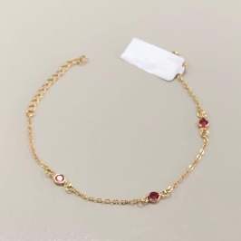 PULSEIRA DOURADA INFANTIL ZIRCONIAS ROSA