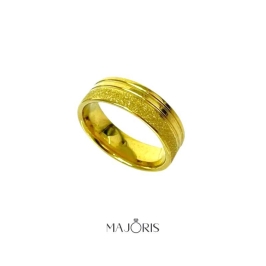 Aliança Aço Inox Dourada  Grossa com Friso e Fosca