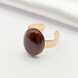 ANEL DOURADO REGULÁVEL PEDRA NATURAL MARROM