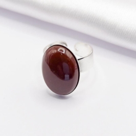 ANEL PRATA REGULÁVEL PEDRA NATURAL MARROM