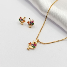 CONJUNTO DOURADO COQUETEL COLORIDO