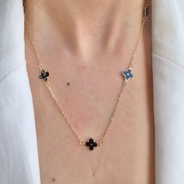 Gargantilha Dourada Trevos Preto 50 cm