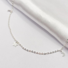 GARGANTILHA PRATA CHAPINHA ESTRELA E LUA 45CM