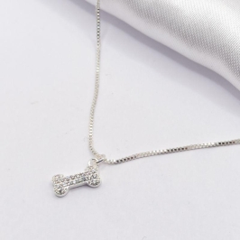 GARGANTILHA PRATA CHOKER OSSINHO CRAVEJADO 35CM