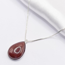 GARGANTILHA PRATA PEDRA NATURAL MARROM 45CM