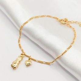 PULSEIRA DOURADA MÃO DE FIGA E CORAÇÃO