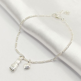 PULSEIRA PRATA MÃO DE FIGA E CORAÇÃO