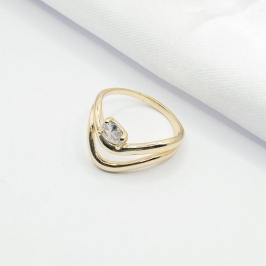 ANEL DOURADO DOIS FIO EM V PEDRA GOTA