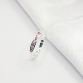 ANEL PRATA MEIA ALIANÇA CRISTAL E ROSA ZIRCÔNIA