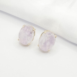 BRINCO DOURADO PEDRA OVAL LILÁS