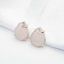 BRINCO DOURADO GOTA PEDRA ROSA