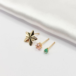 BRINCO DOURADO TRIO ESTRELA CORAÇÃO ROSA E GOTA VERDE