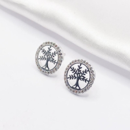 BRINCO PRATA ARO CRAVEJADO COM ÁRVORE LISA