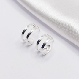 BRINCO PRATA MEIA ARGOLA 2 FIOS LISOS