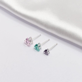 BRINCO PRATA TRIO CRISTAL TRIÂNGULAR ROSA VERDE E ROXO