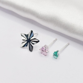 BRINCO PRATA TRIO ESTRELA CORAÇÃO ROSA E GOTA VERDE