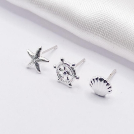 BRINCO PRATA TRIO ESTRELA LEME E CONCHA