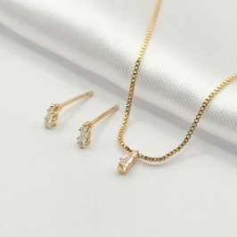 CONJUNTO DOURADO BAGUETE AFILADA CRISTAL 45CM