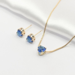 CONJUNTO DOURADO CORAÇÃO AZUL 45CM P