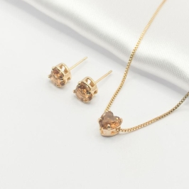 CONJUNTO DOURADO CORAÇÃO MARROM 45CM P