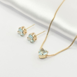 CONJUNTO DOURADO CORAÇÃO VERDE 45CM P