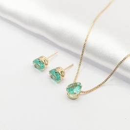 CONJUNTO DOURADO GOTA VERDE 45CM