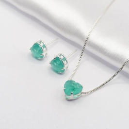 CONJUNTO PRATA CORAÇÃO TURQUESA 45CM M