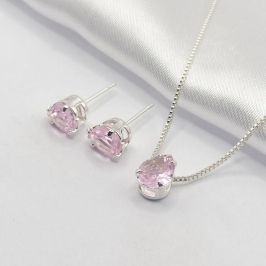 CONJUNTO PRATA GOTA ROSA 45CM