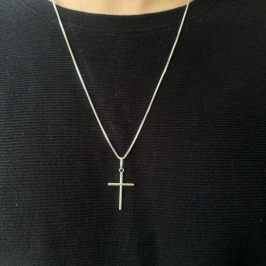 CORRENTE VENEZIANA GROSSA PRATA 925 60 CM + CRUZ