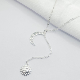 GARGANTILHA PRATA CHOKER SOL E LUA 40 CM